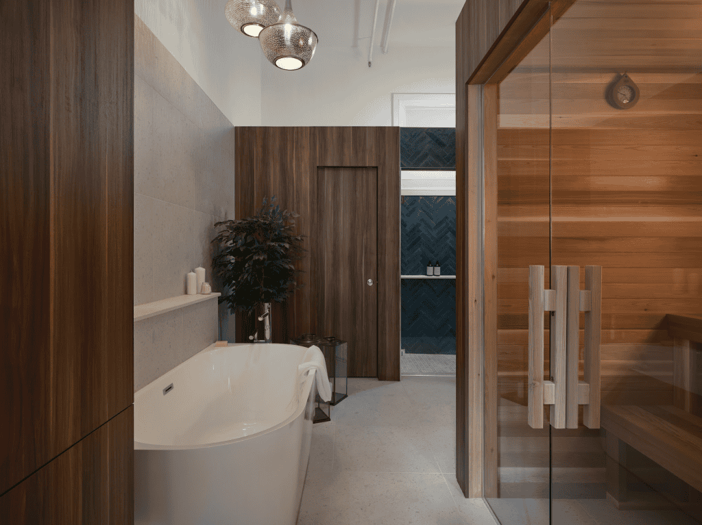 salle de bain, sauna, renovation, centre de bien-etre, renovation condo patrimonial, centre-ville montreal