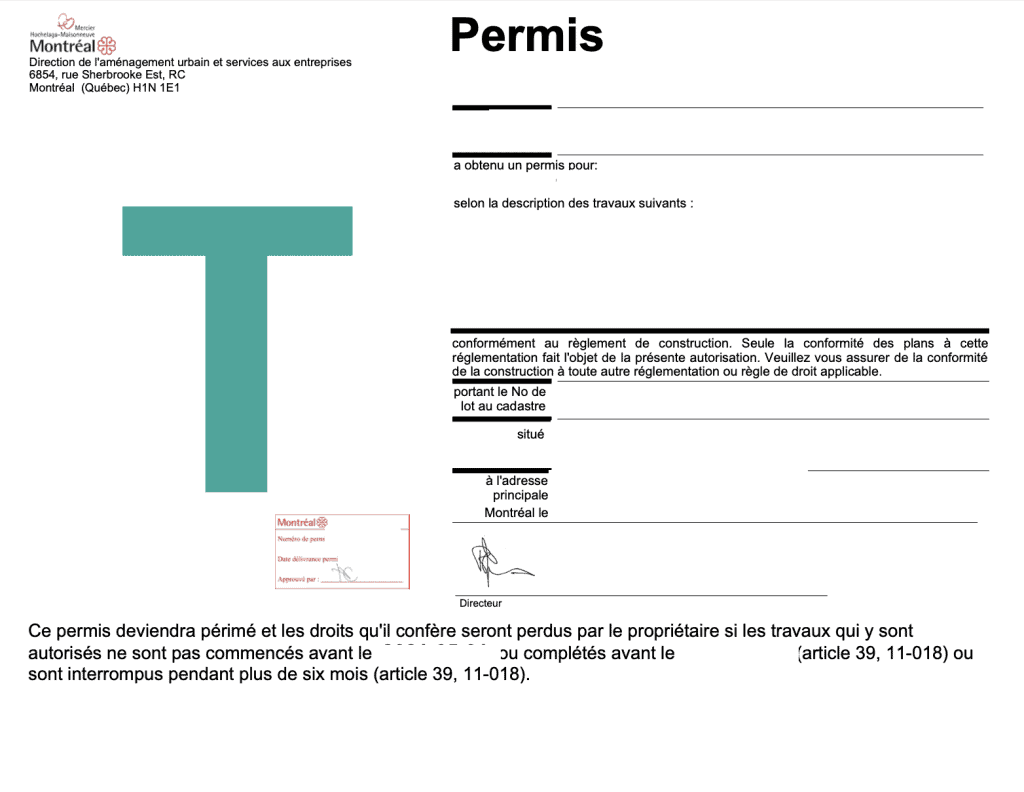 PERMIS VILLE DE MONTRÉAL, plans pour permis, demande de permis